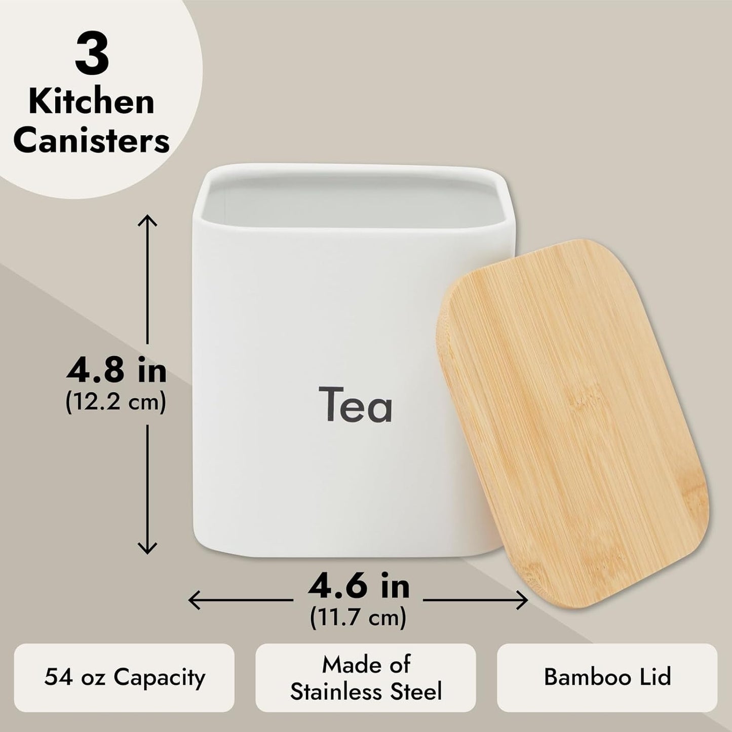 Home Collection 3Pcs White Iron Coffee Bean Storage Canister