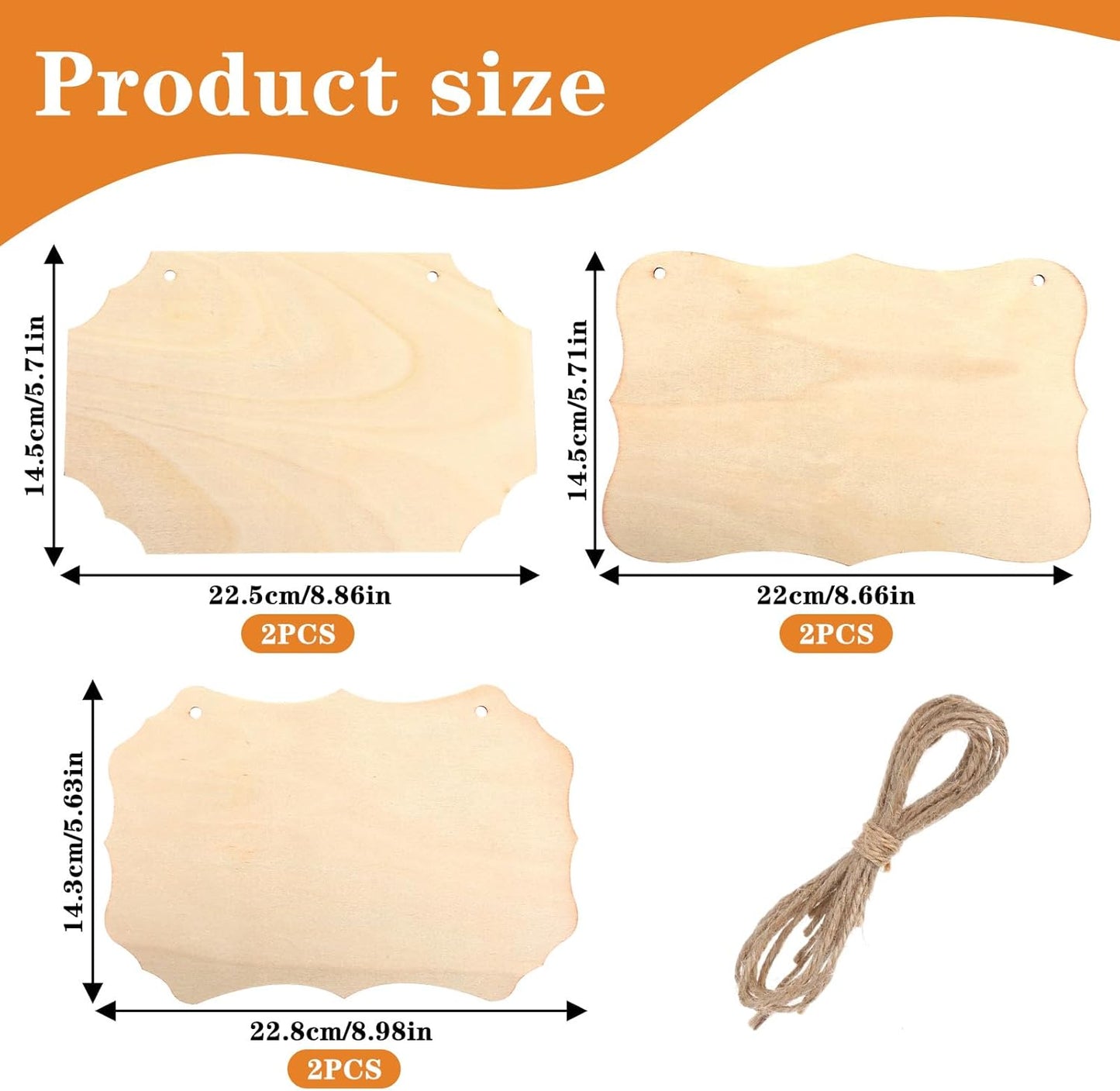 Home Collection 6-Pack Unfinished  Wood Plaques with Jute Rope 8.8 x 5.7 Inch