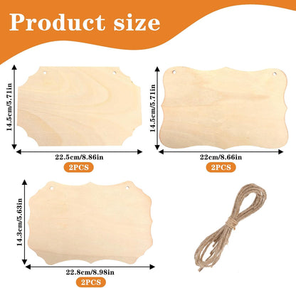 Home Collection 6-Pack Unfinished  Wood Plaques with Jute Rope 8.8 x 5.7 Inch