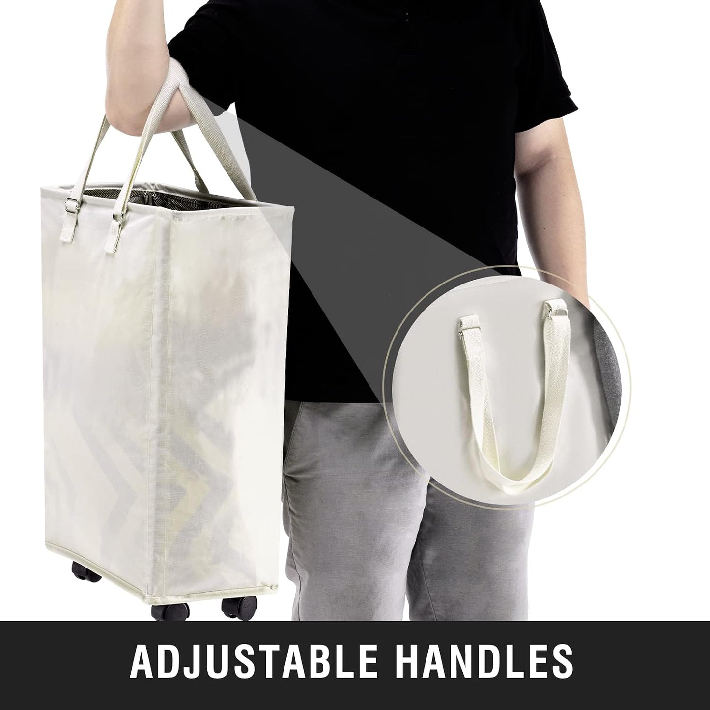 Home Collection 45L Slim Rolling Laundry Hamper with Wheels and Adjustable Handles