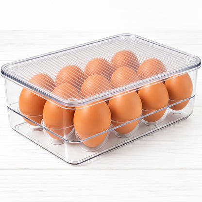 Home Collection Stackable Plastic Egg Holder for Refrigerator with Lid