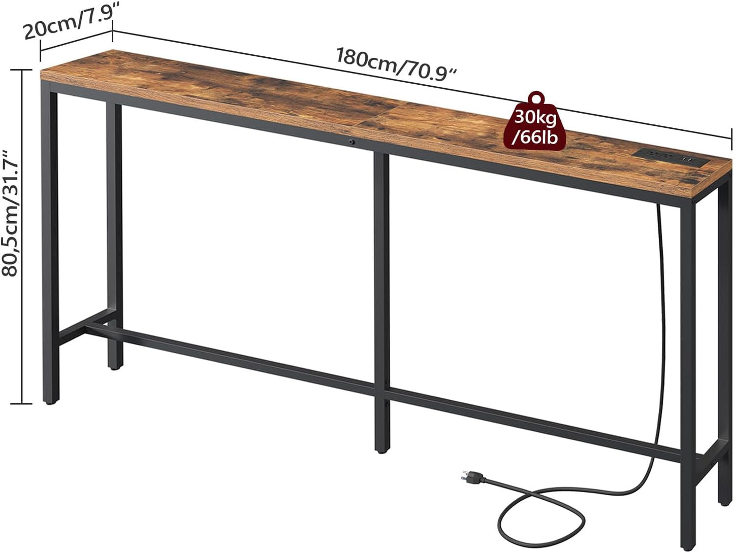Home Collection Console Table with Power Outlet 70.9"