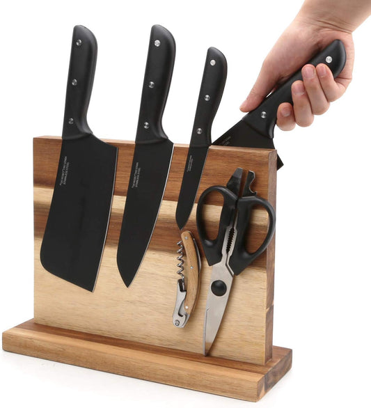 Home Collection Large Magnetic Knife Holder Acacia Wood 12 x 10 Inches