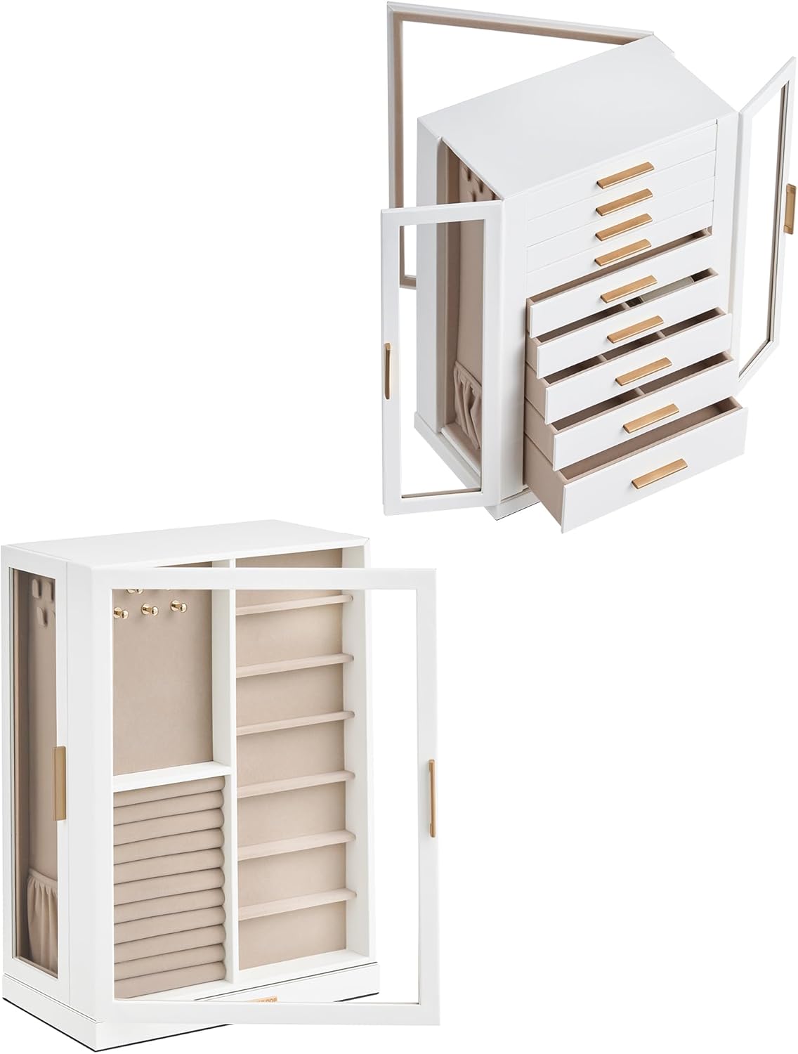 Home Collection 360° Rotating White Jewelry Cabinet with 9 Drawers