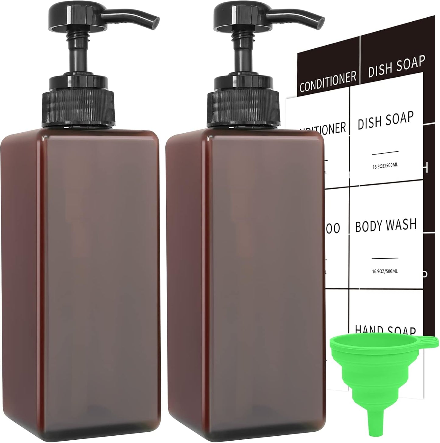16oz Refillable Soap Dispenser Set with Waterproof Labels & Funnel