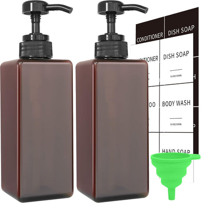 16oz Refillable Soap Dispenser Set with Waterproof Labels & Funnel