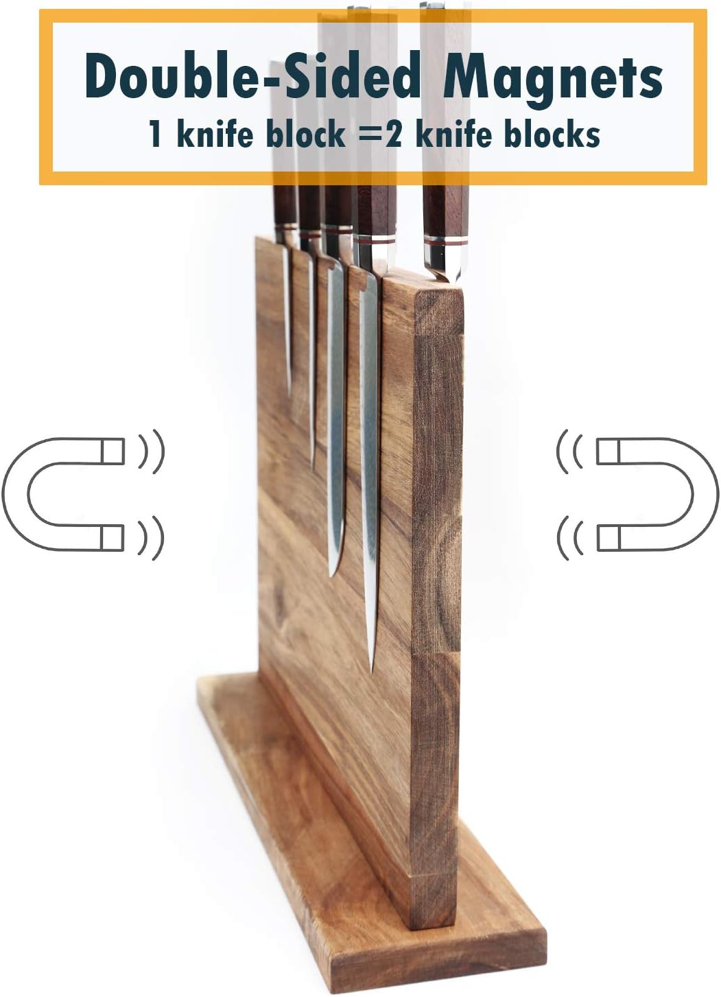 Home Collection Large Magnetic Knife Holder Acacia Wood 12 x 10 Inches
