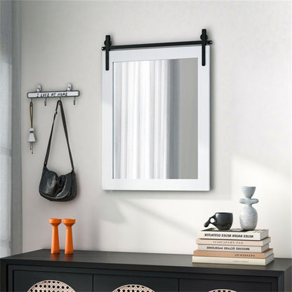 30" x 22" Natural Wall Mount Mirror with Solid Wood Frame