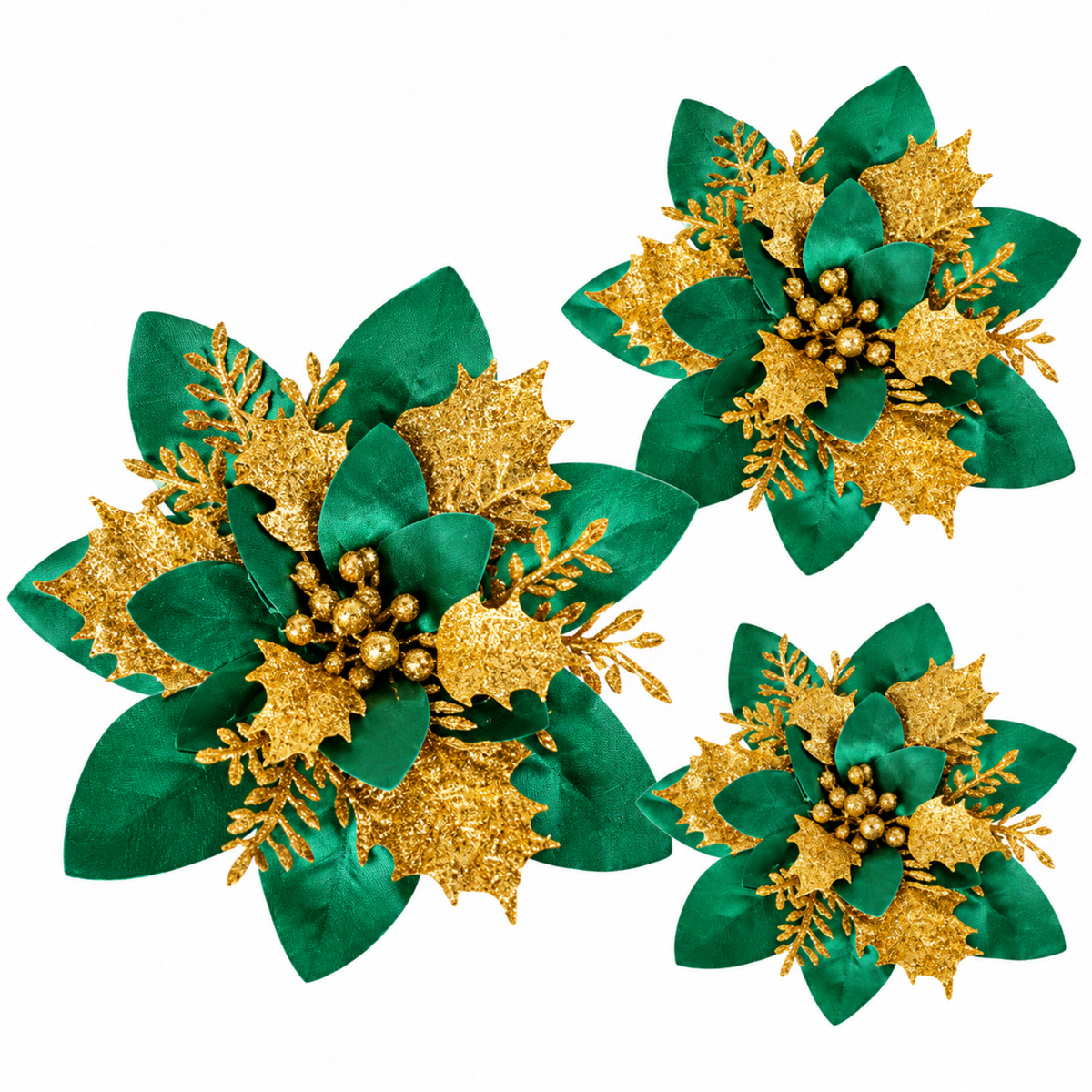 Home Collection Pack of 24 Glitter Christmas Poinsettia Flowers Clip-On Tree Ornaments
