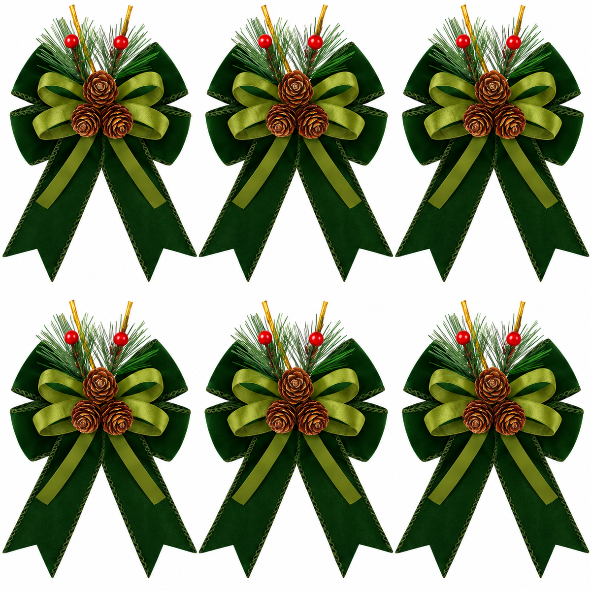 Home Collection Pack of 6 Velvet Christmas Ribbon Bows Holiday Tree Wreath and Garland Decorations