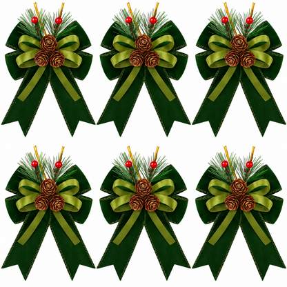 Home Collection Pack of 6 Velvet Christmas Ribbon Bows Holiday Tree Wreath and Garland Decorations