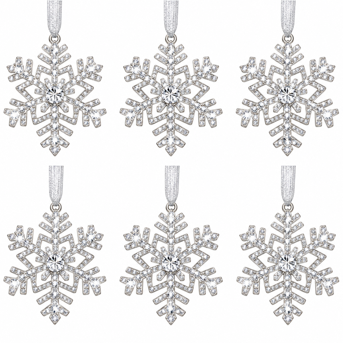 Home Collection Pack of 6 Metal Rhinestone Christmas Bow Ornaments, Sparkling Crystal Tree Decorations