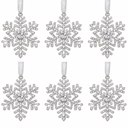 Home Collection Pack of 6 Metal Rhinestone Christmas Bow Ornaments, Sparkling Crystal Tree Decorations