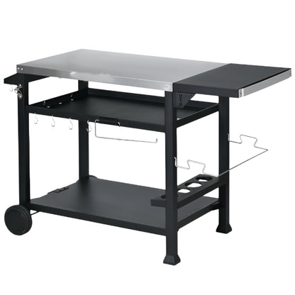 Outdoor Bar Cart Grill Table with Stainless Steel Top and Storage