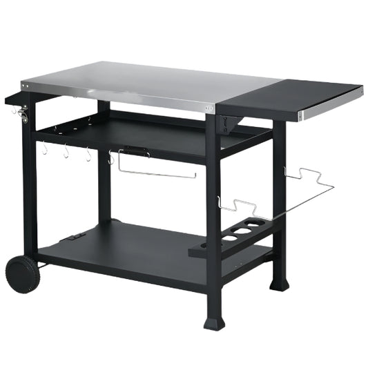 Outdoor Bar Cart Grill Table with Stainless Steel Top and Storage