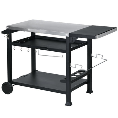 Outdoor Bar Cart Grill Table with Stainless Steel Top and Storage