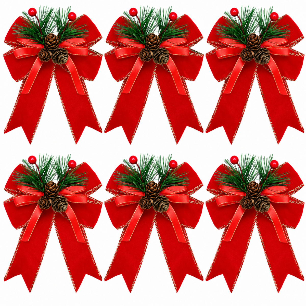 Home Collection Pack of 6 Velvet Christmas Ribbon Bows Holiday Tree Wreath and Garland Decorations