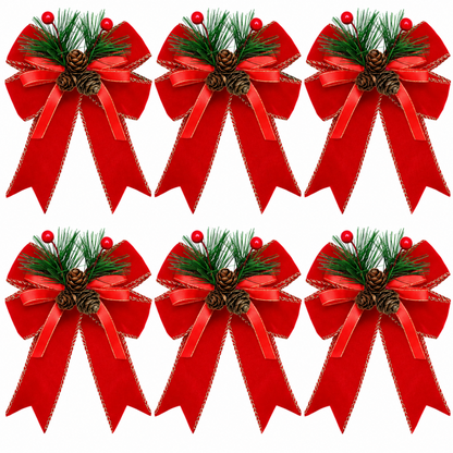 Home Collection Pack of 6 Velvet Christmas Ribbon Bows Holiday Tree Wreath and Garland Decorations