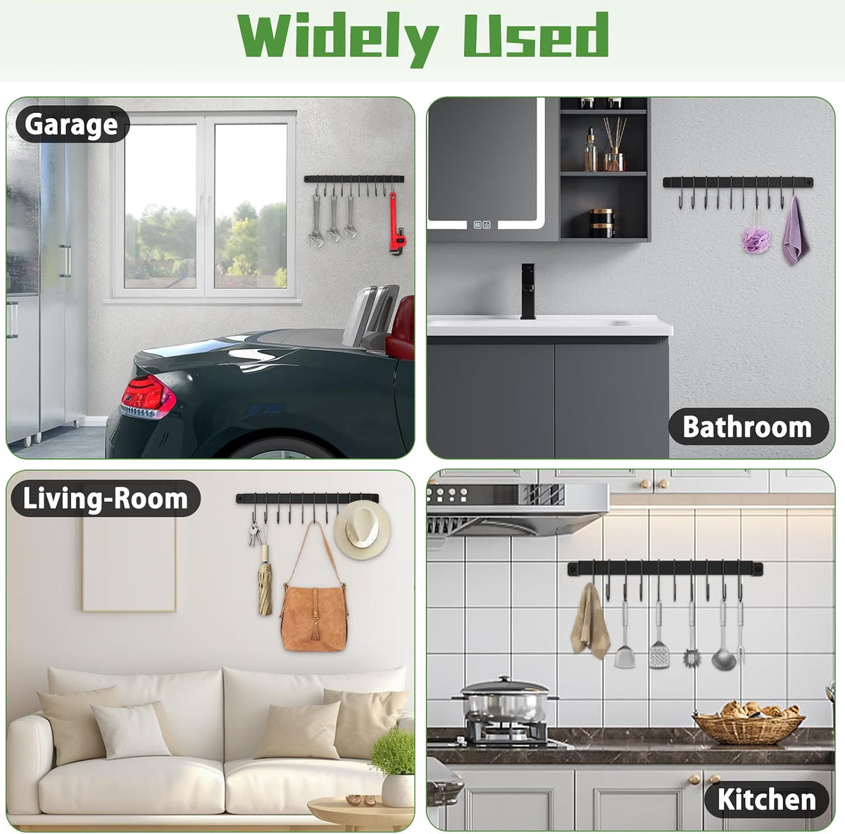 Home Collection Wall Mount Kitchen Pot and Pan Hanging Rail Rack with 10 S-Hooks