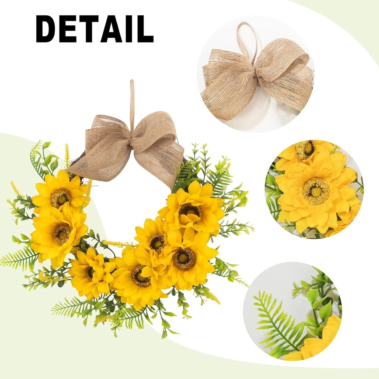 Home Collection Sunflower Wreath for Front Door with Burlap Bow and Greenery 14 Inch