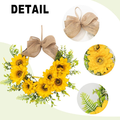 Home Collection Sunflower Wreath for Front Door with Burlap Bow and Greenery 14 Inch