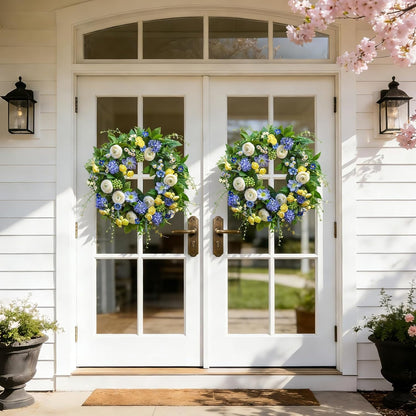 Home Collection Artificial Spring Wreath with Hydrangea Anemone Wild Daisy and Berry Accents 24 Inch