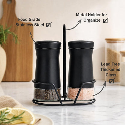 Home Collection Pack of 2 Salt and Pepper Shakers with Stand and Adjustable Pour Holes