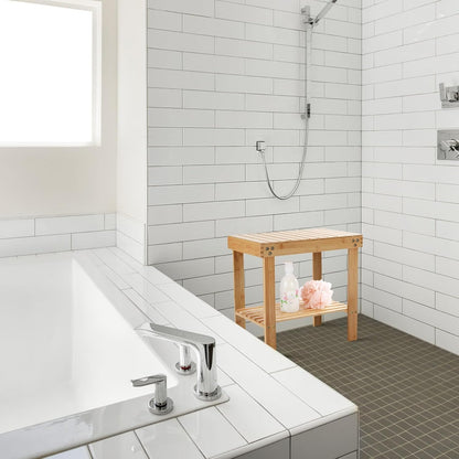 Home Collection Bamboo Shower Bench with Storage Shelf
