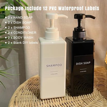 16oz Refillable Soap Dispenser Set with Waterproof Labels & Funnel