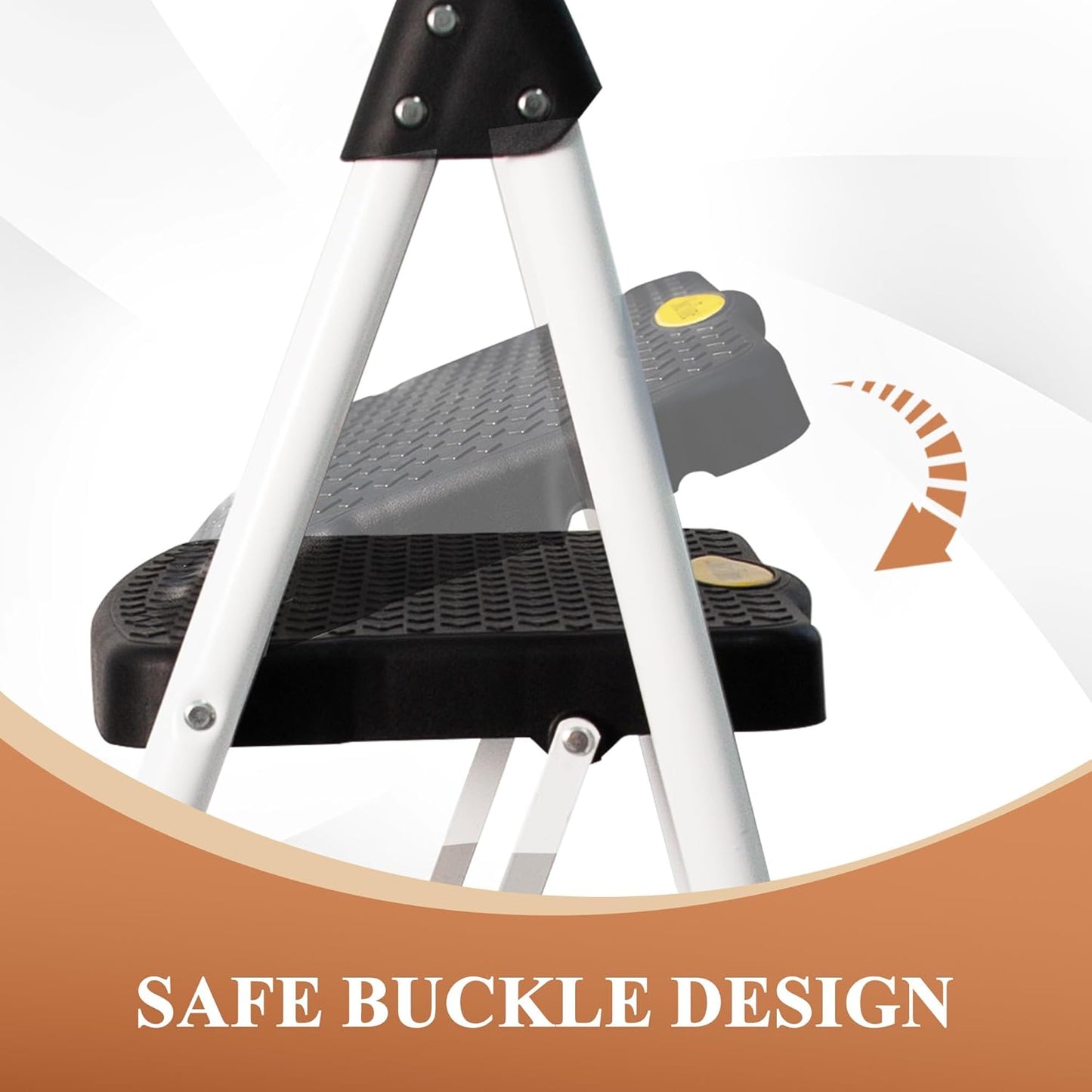 Home Collection 3-Step Folding Iron Ladder with Short Handrail Black & White