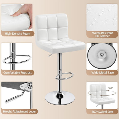 Home Collection White PU Leather Adjustable Swivel Bar Stools Set of 2