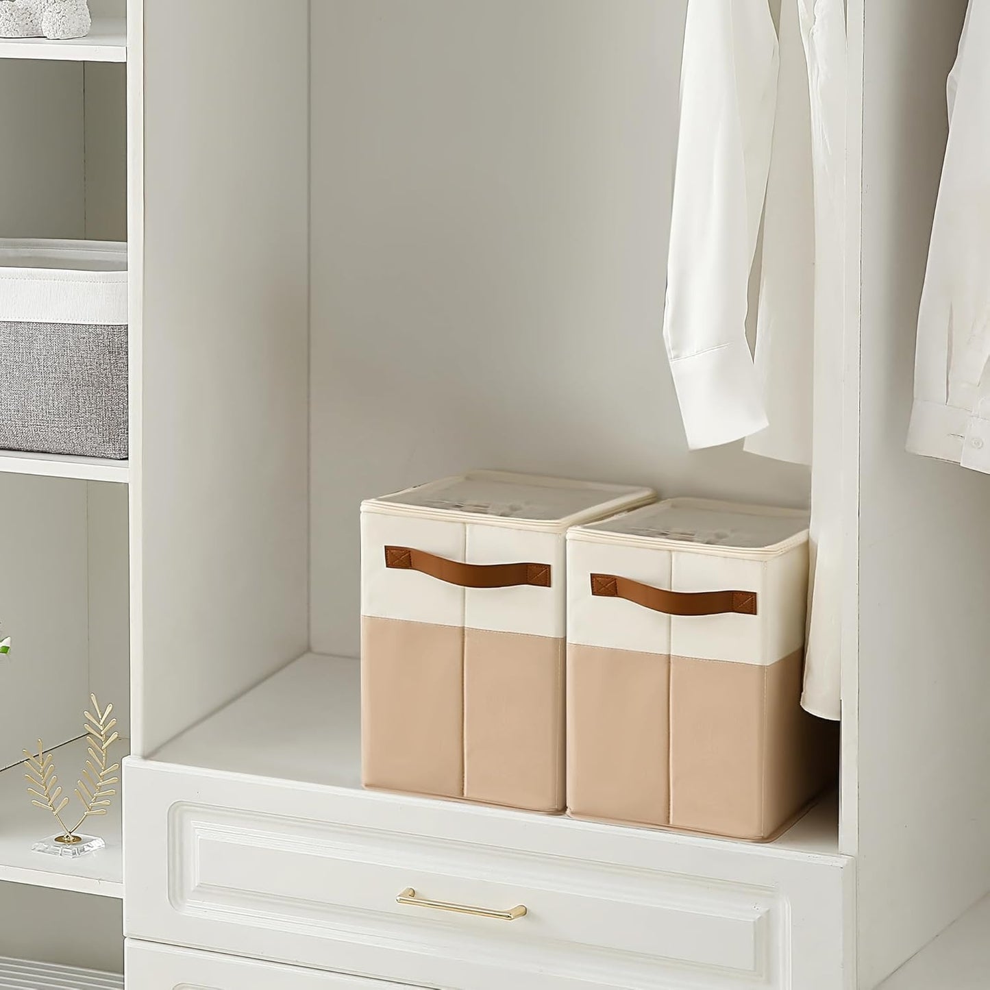 Home Collection Fabric Shoe Organizer Box with Adjustable Dividers and Clear Cover