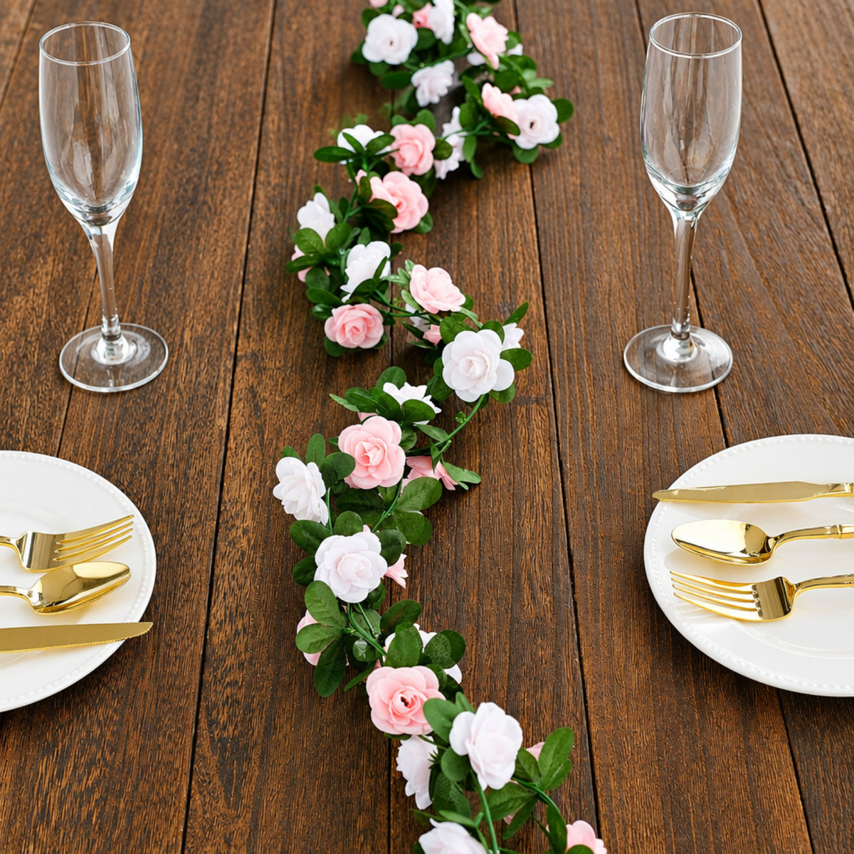 Home Collection 2-Pack 8 ft Silk Artificial Mini Rose Hanging Flower Garlands