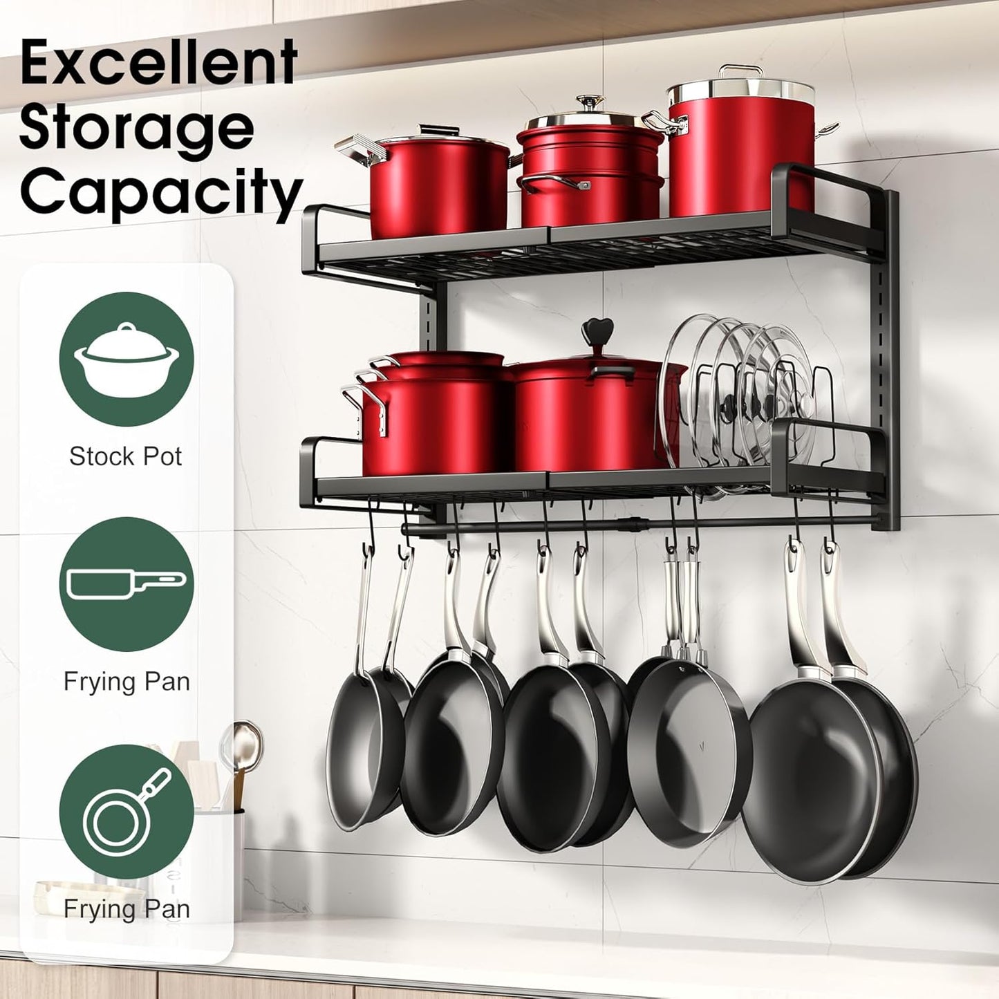Home Collection 19" - 30" Wall-Mounted Pot & Pan Rack Organizer