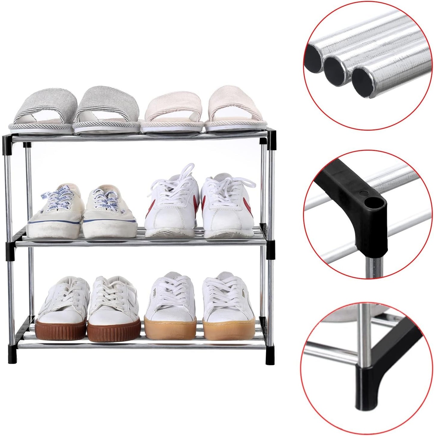 Home Collection 3-Tier Stackable Small Shoe Rack Black