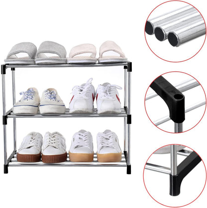 Home Collection 3-Tier Stackable Small Shoe Rack Black