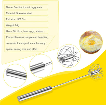 Home Collection Stainless Steel Semi-Automatic Egg Whisk 14"