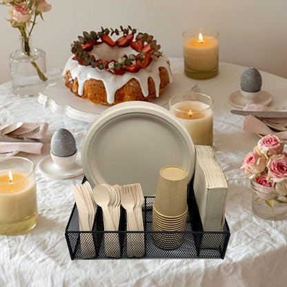 Home Collection Metal Paper Plate Holder with Utensil Caddy Black