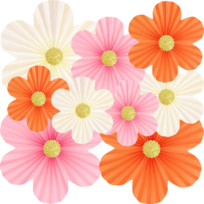 Home Collection Pastel Paper Flower Party Decorations with Gold Glitter Centers