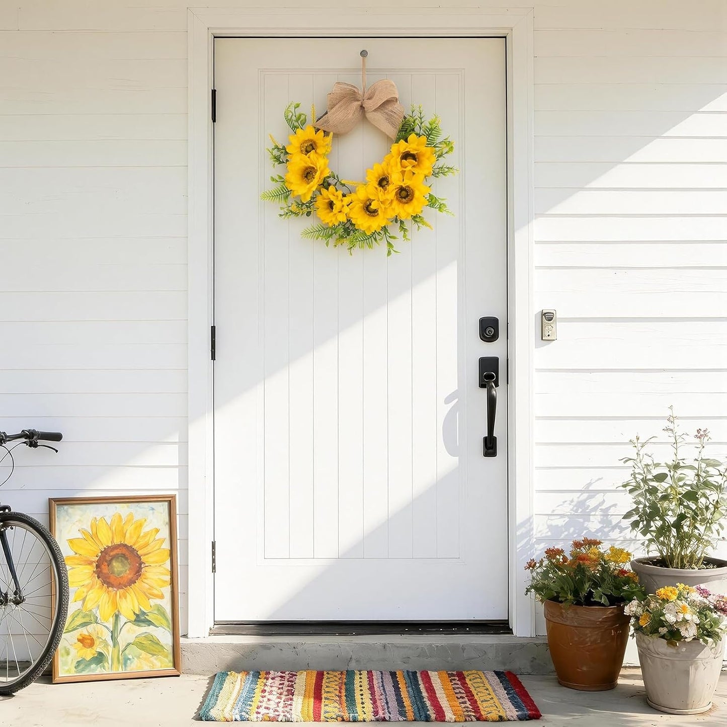 Home Collection Sunflower Wreath for Front Door with Burlap Bow and Greenery 14 Inch