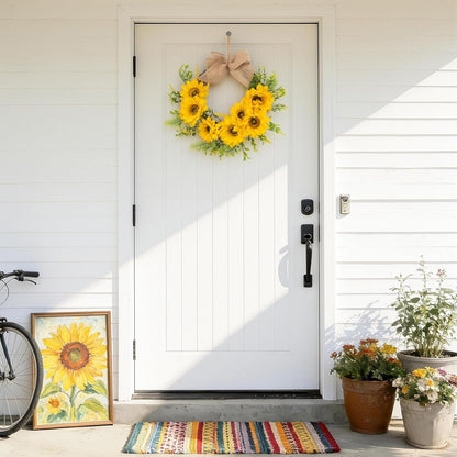 Home Collection Sunflower Wreath for Front Door with Burlap Bow and Greenery 14 Inch