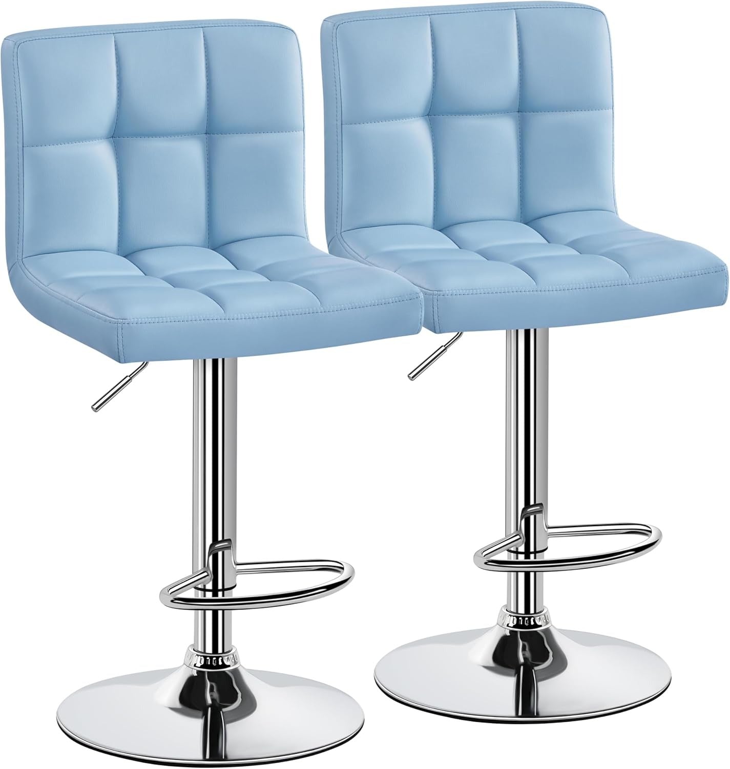 Home Collection Blue PU Leather Adjustable Swivel Bar Stools Set of 2