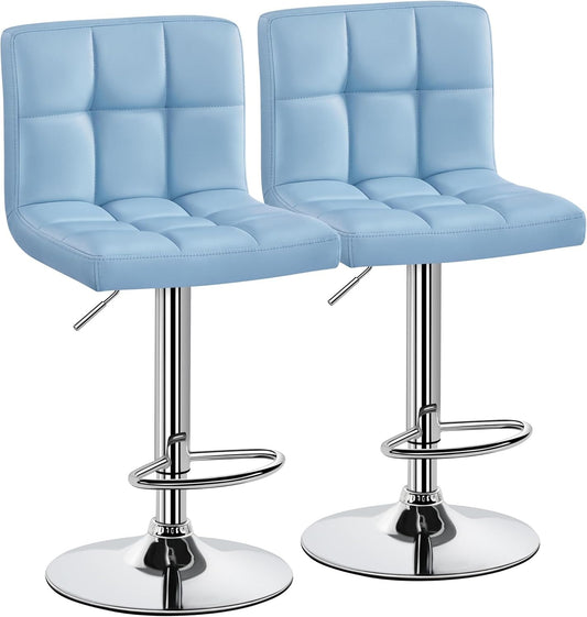 Home Collection Blue PU Leather Adjustable Swivel Bar Stools Set of 2