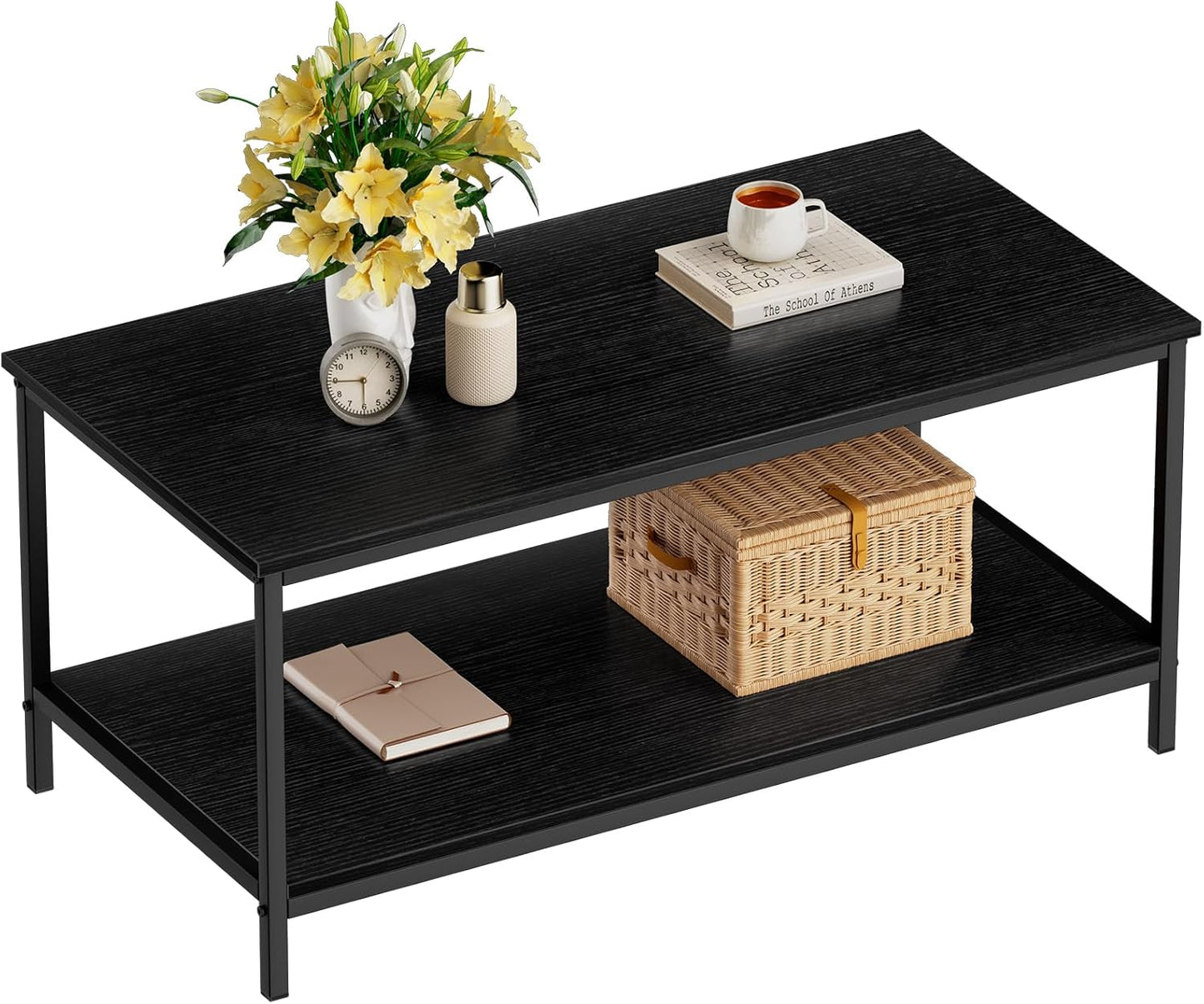 Home Collection 2-Tier Black Modern Rectangular Wood Coffee Table