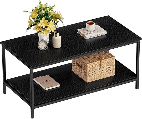 Home Collection 2-Tier Black Modern Rectangular Wood Coffee Table