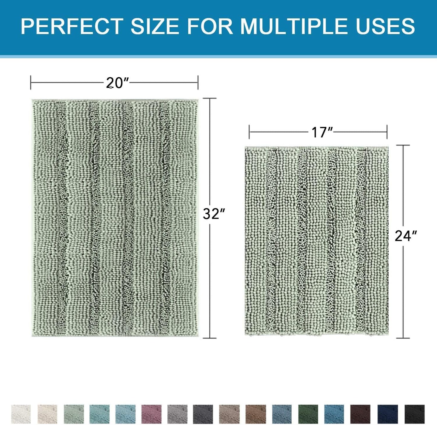 2-Piece Chenille Bathroom Rug Set – Extra Thick Striped Shaggy Bath Mats, Non-Slip