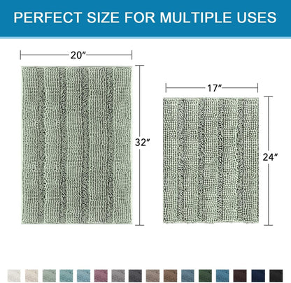 2-Piece Chenille Bathroom Rug Set – Extra Thick Striped Shaggy Bath Mats, Non-Slip