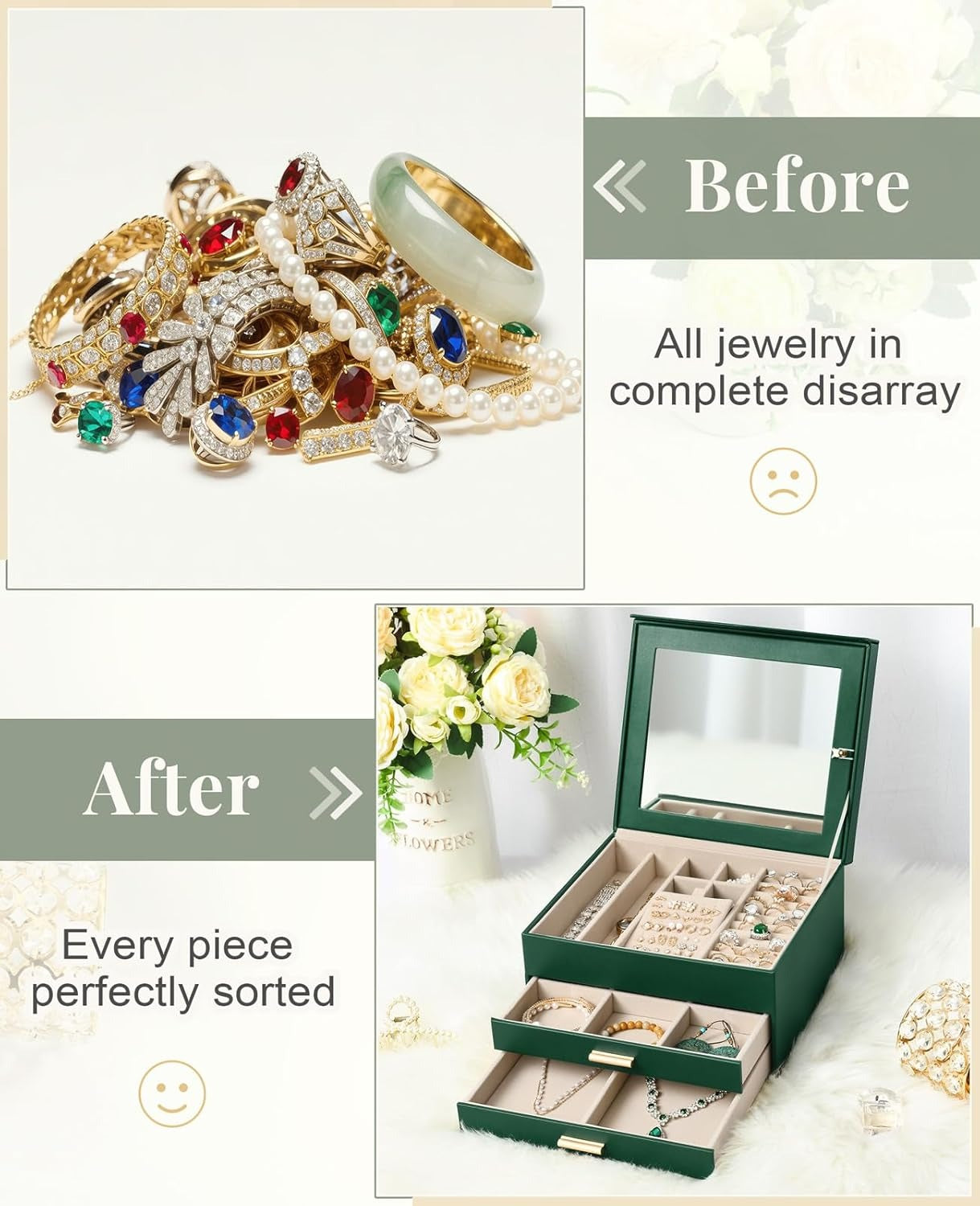Home Collection 3-Layer Jewelry Box Organizer with Mirror