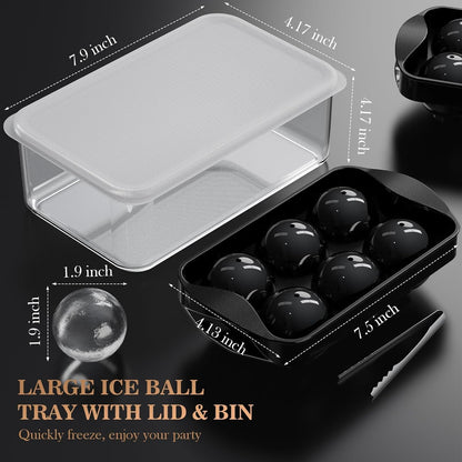 Home Collection 2-Pack Ice Cube & Ball Mold with Lid, Tongs, and Storage Bin