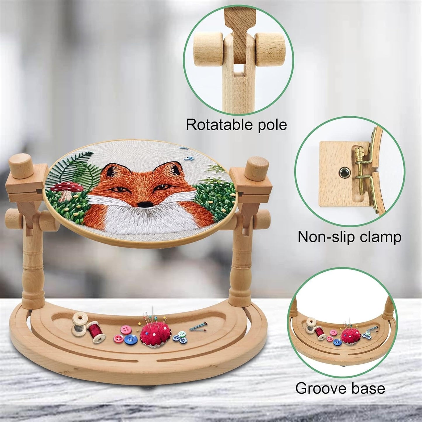Home Collection Adjustable Wooden Embroidery Hoop Stand